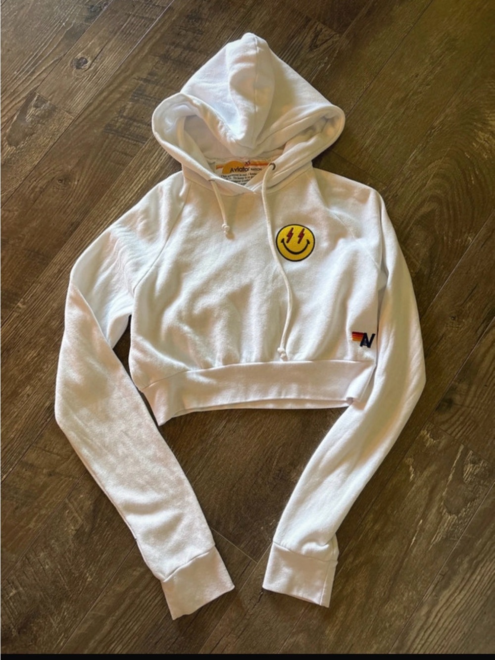 Aviator Nation White Hoodie with Yellow Sunstripe Trim